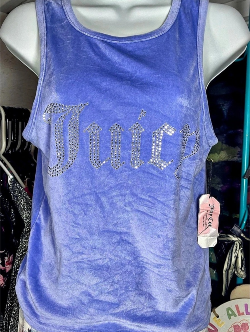 Juicy Couture Velour Rhinestone Logo Tank Top in Astral Blue XL